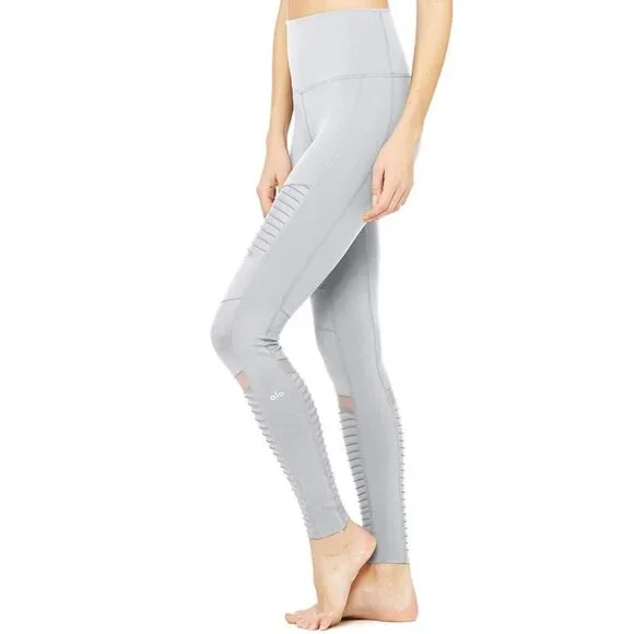 Alo High Waist Moto Long Legging In Alloy Matte/Glossy Panels Size M - Picture 3 of 11